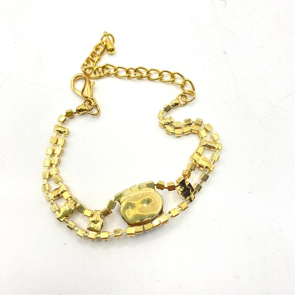 Blue Rhinestone Bracelet Gold Tone Sparkly - Picture 5 of 6